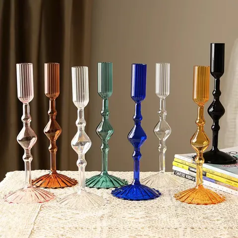 Creative Minimalist High Borosilicate Glass Candlestick Holder Art Vase Elegant Long Stem Tabletop Home Decor Ornament