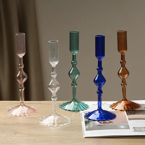 Creative Minimalist High Borosilicate Glass Candlestick Holder Art Vase Elegant Long Stem Tabletop Home Decor Ornament