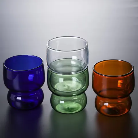 Tasse à Café en Verre Résistant à la Chaleur Créative Tasse à Lait et Eau Colorée Ambre Vert Bleu Vaisselle Domestique