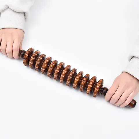 Wooden Handheld Roller Massage Stick Muscle Relaxation Tool Back Neck Waist Body Massager With Spiked Rollers