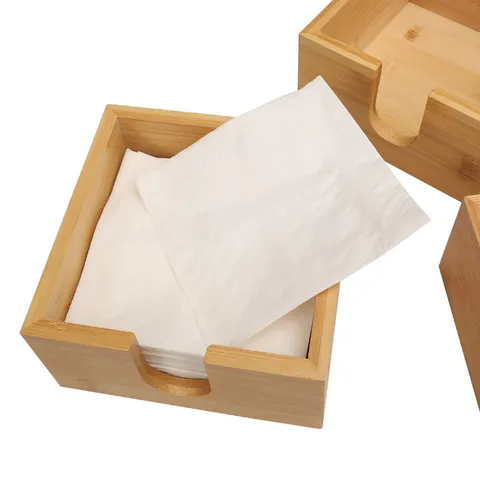 Support de Boîte à Mouchoirs en Bois Carré Bambou Distributeur de Rangement de Serviettes Pour Salon Restaurant Bureau Décoration Intérieure
