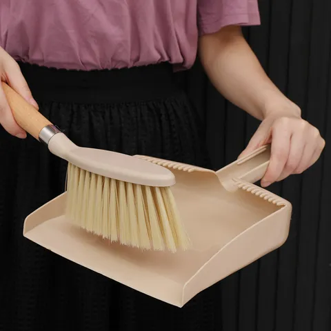 Mini Broom And Dustpan Set Desktop Cleaning Brush Wooden Handle Small Cleaning Tool For Keyboard Sofa Tabletop Household