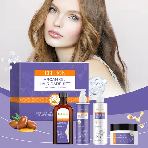 Ensemble de Soins Capillaires à l'Huile d'Argan Marocaine Shampooing Nourrissant Après-Shampooing Masque Capillaire Huile Essentielle Cadeau