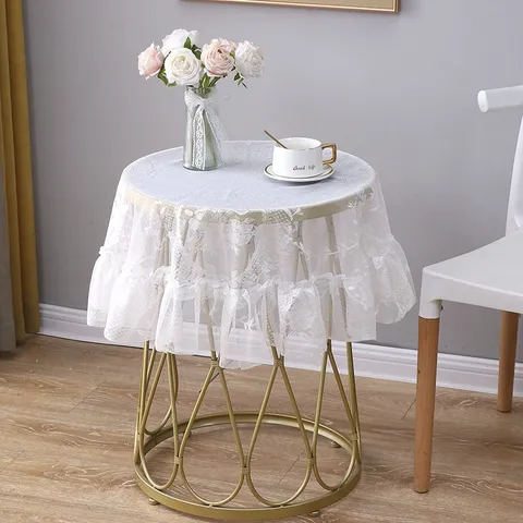White Lace Round Tablecloth Vintage Floral Embroidered Dustproof Table Cover For Home Kitchen Dining Room Decor