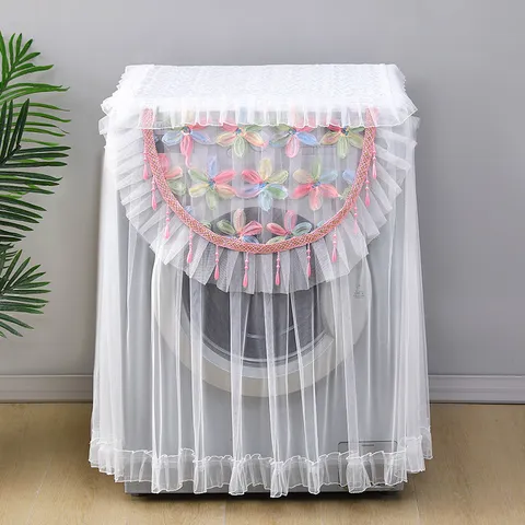 Cubierta Antipolvo para Lavadora Encaje Bordado Impermeable Protección Solar Cubierta de Lavadora de Tambor Decorativa