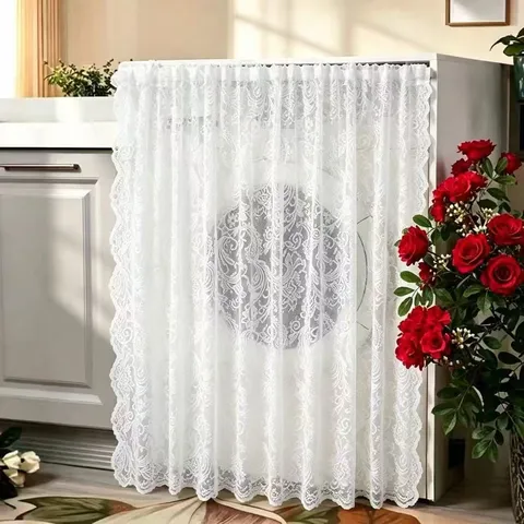 Lace Washing Machine Dust Cover Sunshade Curtain Balcony Appliance Protector With Telescopic Rod And Hooks