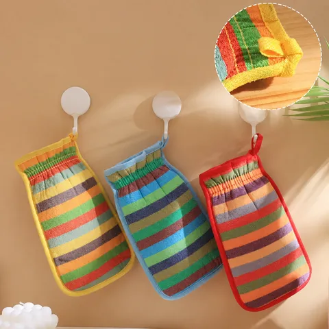 Buntes Gestreiftes Badeschwamm Handschuhe Doppelseitige Dekontamination Schrubbhandschuhe Für Körperreinigung Badezimmer Dusche