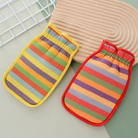 Buntes Gestreiftes Badeschwamm Handschuhe Doppelseitige Dekontamination Schrubbhandschuhe Für Körperreinigung Badezimmer Dusche