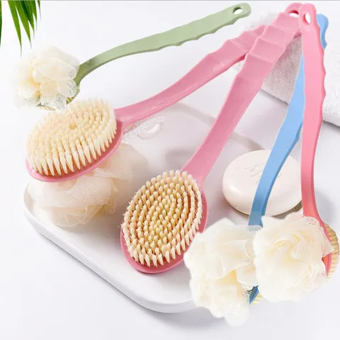 Long Handle Silicone Bath Brush Soft Bristles with Bath Ball Body Scrubber Exfoliating Back Scrubber for Shower