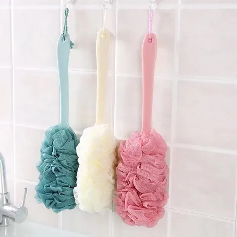Long Handle Bath Brush Soft Mesh Body Exfoliating Shower Brush With Hanging Rope Bathroom Cleaning Tool For Women Men