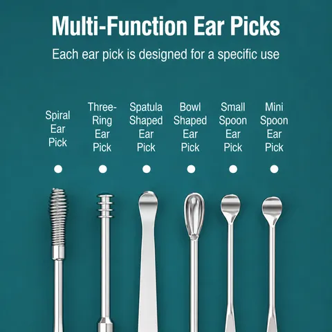 Juego de Herramientas de Eliminación de Cerumen de Acero Inoxidable Portátil de 6 Piezas Limpiador de Oídos con Tubo de Almacenamiento