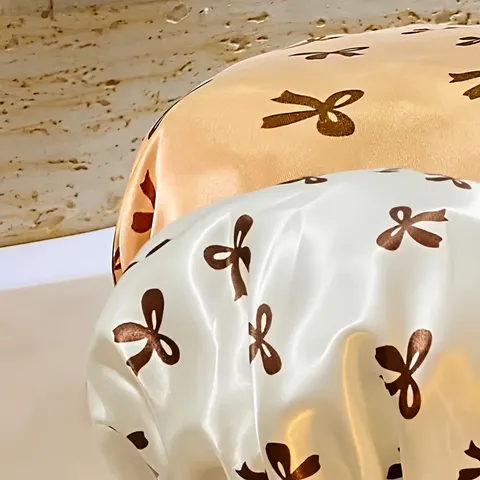 Waterproof Double Layer Shower Cap Cute Bowknot Print Bath Hair Cap Thickened Elastic Bathing Cap For Women Bathroom Home
