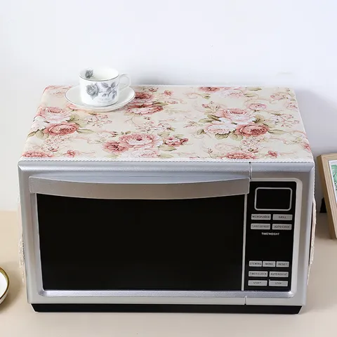 Floral Lace Microwave Oven Dust Cover Pastoral Style Fabric Protective Cover Home Kitchen Decor Dustproof Protector