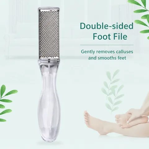 Double Sided Stainless Steel Foot File Callus Remover Dead Skin Scraper Pedicure Tool with Transparent Handle