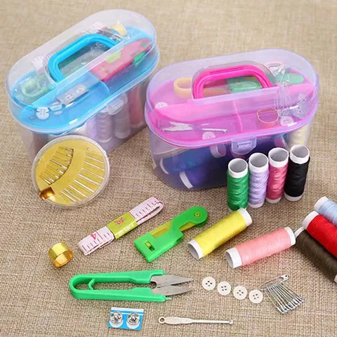 Kit da Cucito Domestico Portatile Scatola Portaoggetti Trasparente Filo Forbici Metro a Nastro Ditalino Set di Strumenti per Cucire a Mano DIY