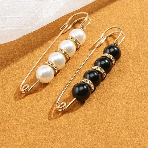 Pearl Rhinestone Safety Pin Brooch Alloy Anti-Glare Waist Tightening Buckle Decorative Clothing Pin For Women
