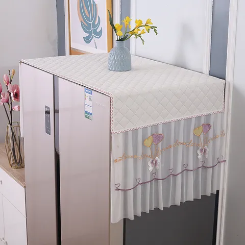 Housse Anti-poussière pour Réfrigérateur en Tissu Matelassé Housse de Machine à Laver Bordure en Dentelle