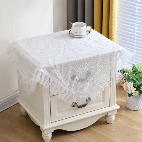 Nordic Minimalist Lace Dust Cover For Bedside Table White Floral Ruffle Tablecloth Multi Use Home Decorative Fabric Cover