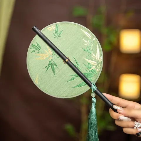 Abanico Plegable Chino Clásico Tradicional Mango de Bambú Portátil Abanico de Mano Retro Bordado Para Fotografía Hanfu Enfriamiento Diario