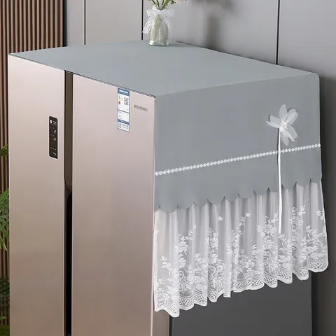 Minimalist Cotton Blend Refrigerator Dust Cover Lace Trim 3D Flower Dustproof Cloth Microwave Oven Cover Home Decor