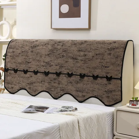 Fundas para Cabecera de Cama de Chenilla A Prueba de Polvo Antideslizante Suave Protector de Cabecera Borde Ondulado Lazo Sólido