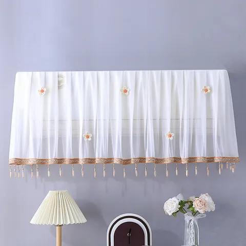 Lace Air Conditioner Cover Dustproof Anti-Direct Blowing Curtain Wall-Mounted AC Protective Cover With Bead Tassel