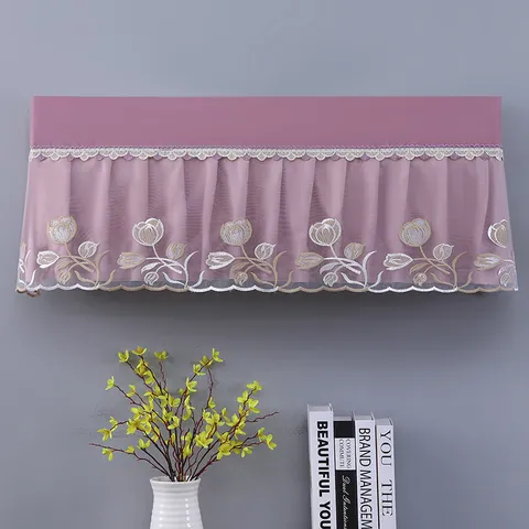 Air Conditioner Dust Cover Wall Mounted Lace Embroidered Tulips Protector Washable Home Decoration Shield