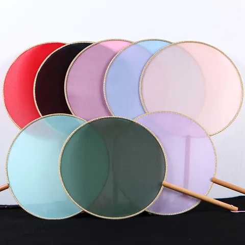 Éventail Rond Traditionnel Chinois en Soie Gaze avec Manche en Bois et Gland Vintage Hanfu Accessoire de Danse Cadeau Bricolage