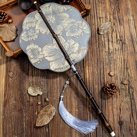 Κινεζική Κλασική Βεντάλια από Μπαμπού Hanfu Φούντα Φορητή Χειροκίνητη Βεντάλια Ρετρό Κεντητή Ανθική Βεντάλια Χειρός Για Διακόσμηση