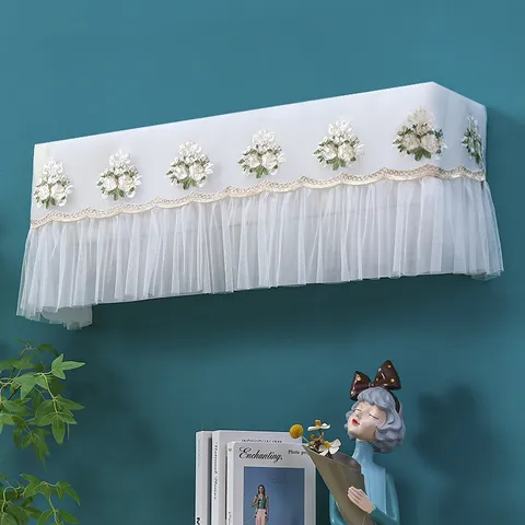 Lace Mesh Air Conditioner Cover Half Package Wall-Mounted Dust-Cover Floral Embroidery Lace Dustproof Curtain Home Decor