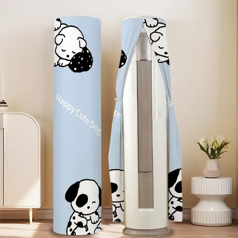Vertical Circular Air Conditioner Dust Cover Cute Cartoon Dog Print Elastic Fabric Stand Up AC Protector Home Decor