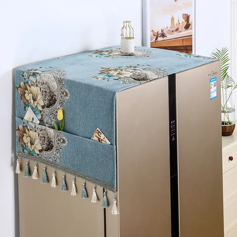 Nordischer Stil Chenille Kühlschrank Staubschutz Vintage Floral Waschmaschinenabdeckung Mit Aufbewahrungstasche Quaste Heimdekoration