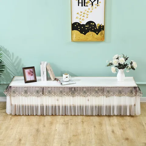 Cubierta Antipolvo Impermeable Nórdica Para Mueble de TV Zapatero Mantel Rectangular Encaje Malla Volante Decoración Del Hogar