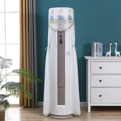 Vertical Air Conditioner Dust Cover Lace Embroidery Mesh Cylindrical Floor Standing AC Protective Cover Home Decor