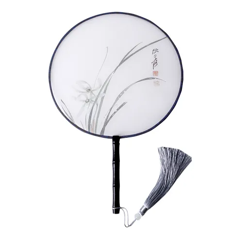 Éventail Main Style Chinois Traditionnel Éventail Rond Soie Translucide Avec Manche en Bois Gland Pour Hanfu Danse Photographie