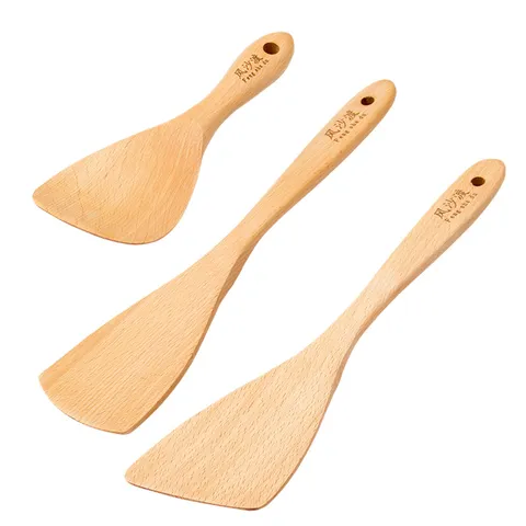 Beech Wood Cooking Utensils Set Thickened Wooden Spatula Rice Spoon Kitchen Tools For Non-Stick Pan Traditional Style
