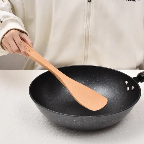 Beech Wood Cooking Utensils Set Thickened Wooden Spatula Rice Spoon Kitchen Tools For Non-Stick Pan Traditional Style