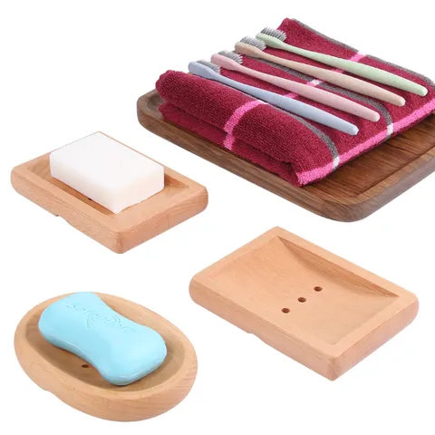 Wooden Soap Dish Draining Soap Holder Natural Beech Wood Soap Tray for Bathroom Shower Kitchen Storage Organizer