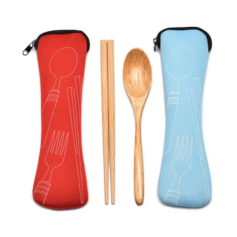 Portable Canvas Cutlery Pouch Storage Bag Zipper Travel Tableware Organizer Case For Fork Spoon And Chopsticks