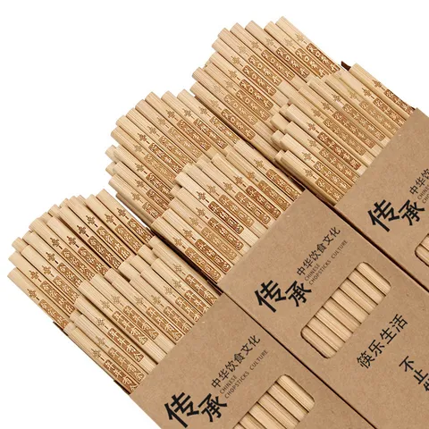 Natural Bamboo Chopsticks Reusable Tableware Eco Friendly Unpainted Unwaxed Laser Engraved Set For Dinner
