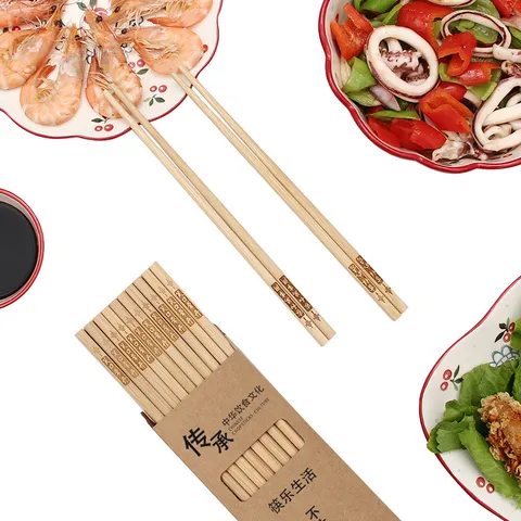 Natural Bamboo Chopsticks Reusable Tableware Eco Friendly Unpainted Unwaxed Laser Engraved Set For Dinner