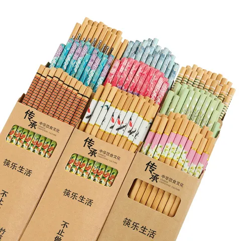 Carbonized Bamboo Chopsticks Gift Box Printed Chinese Style Reusable Kitchen Tableware For Home Dining Daily Use