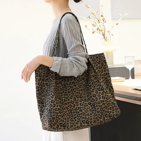 Vintage Luipaardprint Canvas Tote Tas Voor Vrouwen Grote Capaciteit Koreaanse Stijl Casual Schoudertas Literaire Dagelijkse Tas