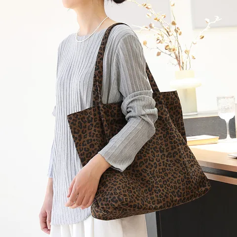 Vintage Luipaardprint Canvas Tote Tas Voor Vrouwen Grote Capaciteit Koreaanse Stijl Casual Schoudertas Literaire Dagelijkse Tas