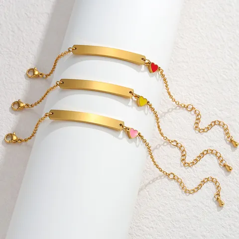 Pulsera De Acero Inoxidable Con Corazón Hueco Y Placa Curva Con Flor De Aceite De Gota Regalo De Joyería De Mano De Moda Para Mujeres