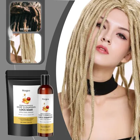 Kit de Soin Capillaire Nettoyage Profond au Vinaigre de Cidre Shampoing et Poudre pour Locks