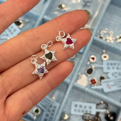 925 Sterlingsilber Gehämmerter Stern Anhänger Für Damen Herz Zirkonia Eingelegt Mode DIY Schmuck Halskette Zubehör Anhänger
