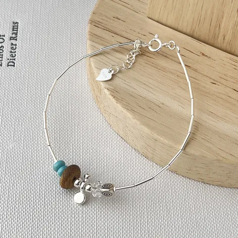 S925 Sterlingsilber Adlerholz Synthetischer Türkis Kristall Perlen Armband Für Damen Neuer Chinesischer Stil Minimalistischer Schmuck