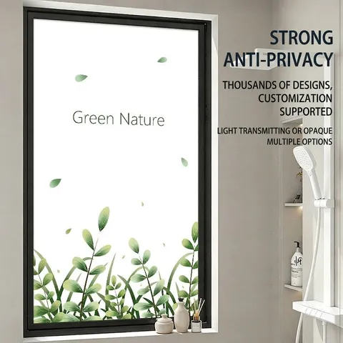 Statisch Klevend Gematteerd Glas Raamfolie Groen Blad Privacybescherming Decoratieve Folie Badkamer Thuis Glasdeur Sticker