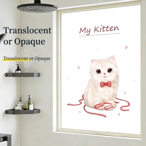 Cartoon Cat Window Privacy Film Frosted Static Cling Glass Sticker Non-Adhesive Sunshade Decor Film For Bathroom Living Room
